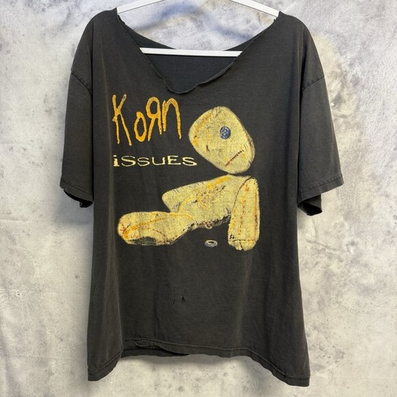 Vintage 90s Korn Issues Band Tour T Shirt Mens XL Black Cropped Neck